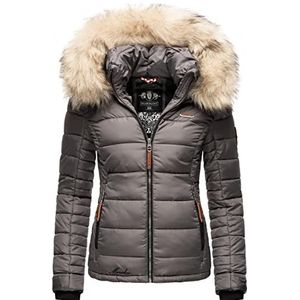 Marikoo Lerikaa Winterjas voor dames, gewatteerd, met afneembare kraag van namaakbont, XS-XXL, dark grey, XXL