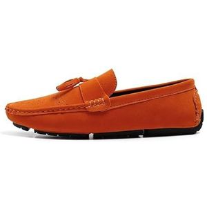 Herenloafers Schoen Nubuck Leer Kwastje Penny Driving Loafers Antislip Lichtgewicht Antislip Casual Slip-ons (Color : Orange, Size : 41 EU)