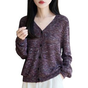 Elegante Cardigan Dames Korte Trui Lange Mouw V-hals Cardigan Lichtgewicht Gebreide Jas Casual Bovenkleding for Herfst En Winter(XL)