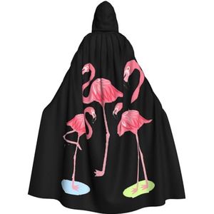 Vier Flamingo's Print Halloween Tovenaar Heks Hooded Robe Mantel Kerst Hoodies Cape Cosplay Voor Volwassen