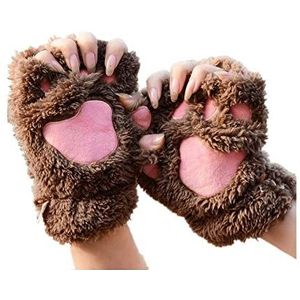 DOBRE Bear Paw Cat Claw Vingerloze Faux Fur Mitten Pluche Pluizige Winter Warme Handschoenen, Bruin, M