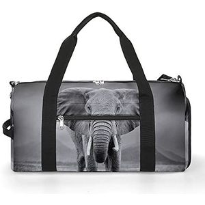 Afrikaanse olifant zwarte grappige sporttas met schoenenvak reizen plunjezak weekendtas overnachting tas yoga tas