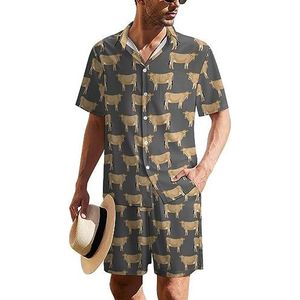 Jersey Cow Farm Animals Hawaïaans pak voor heren, set van 2 stuks, strandoutfit, shirt en korte broek, bijpassende set