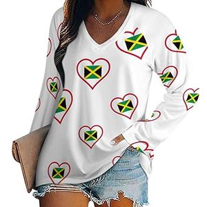 I Love Jamaica Rood Hart Nieuwigheid Dames Blouse Tops V-hals Tshirt Voor Legging Lange Mouw Casual Trui