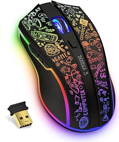 CONNECT IT Gaming muis draadloze Doodle 3 | RGB 4800 DPI ergonomische muis draadloos | 2,4 G USB draadloze gaming muis | 6 programmeerbare toetsen, aanpasbare spelprofielen, lange batterijduur