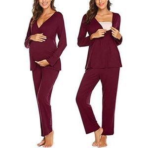 ruirui-home Dames verpleging moederschap pyjama set mode effen kleur stiksels multifunctionele katoen borstvoeding borstvoeding lange mouwen tops en bodems set nachtkleding zwangerschap nachtkleding