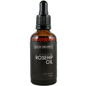 Alucia Organics gecertificeerde biologische CO2 rozenbottelolie (Rosehip Oil) - puur, natuurlijk, met co2 geëxtraheerd, veganistisch, dierproefvrij, voor huid, gezicht, lichaam (50ml)