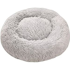 Pluche kalmerend hondenbed donut huisdierbed voor kleine middelgrote grote honden, kattenbed bank kattenkussen pluizige puppy kussen mat voor warm slapen, antislip rond hondenbed, 140cm, lichtgrijs