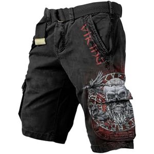 JHBTFQ Viking Wandelbroek Sneldrogend Meerdere Zakken 3D Afdrukken Lading/Sport/Werk Zomer Heren Korte Broek Scandinavisch Cadeau(Geen Riem),Valhalla,3XL