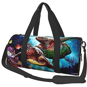 Zee schildpadden diamant schilderij reizen plunjezak gym draagtas lichtgewicht bagage tas voor weekend sport vakantie, Zwart, Eén maat