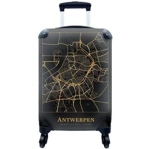 MuchoWow® Koffer - Kaart - Antwerpen - Goud - Zwart - Past binnen 55x40x20 cm en 55x35x25 cm - Handbagage - Trolley - Fotokoffer - Cabin Size - Print