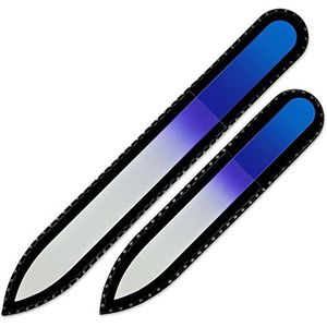 Mont Bleu set van 2 glazen nagelvijlen in een fluwelen zakje, regenboogkleuren, echt getemperd Tsjechisch glas – levenslange garantie – handgemaakt in Tsjechië – beste nagelvijlen voor natuurlijke nagels