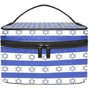 Grafisch patroon ster blauwe strepen make-up organizer tas, reizen make-up tas organizer case draagbare cosmetische tas voor vrouwen en meisjes toiletartikelen, Meerkleurig, 22.5x15x13.8cm/8.9x5.9x5.4in