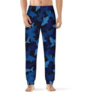 Blauwe Camo Sharks heren pyjama broek zachte lange pyjama broek elastische nachtkleding broek 6XL