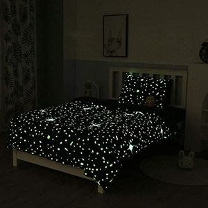 Homemissing Kids Glow in The Dark Dekbedovertrek Blauw Cartoon Stars Universe Beddengoed Set voor Jongens Meisjes Peuter Beddengoed & Linnen Sterrenhemel Spreien met Rits Eenpersoons