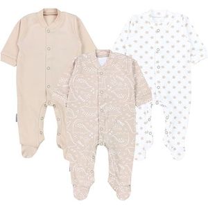 TupTam Baby Jongens Pyjama Boxpakje Slaapoverall met Voet 3-Pack, Dino Park Sterren Beige Wit, 56