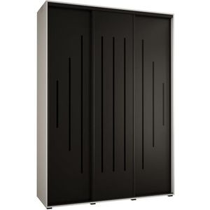 MEBLE KRYSPOL Davos 8 180 Kledingkast met drie schuifdeuren voor slaapkamer - Moderne opbergkast, kledingroede en planken - 235,2x180x60 cm - Wit Zwart Zwart