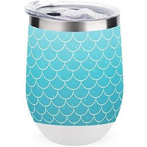 Blauwe Zeemeermin Scalsl Koffiekopjes Met Deksels 12oz Stemless Dubbele Muur Reizen Koffie Mok Water Tumbler Wit-Stijl