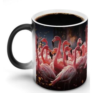 Kleur Veranderende Koffiemok Flamingo's Feesten Gedrukt Warmte Veranderende Gevoelige Mok Keramische Mok Geschikt Voor Zowel Mannen En Vrouwen