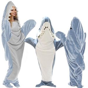 SHUOJIA Shark Deken, haai-capuchondeken, haai-deken voor volwassenen, super zacht en behaaglijk, haai, draagbaar, flanellen capuchontrui (grijs-blauw, XL)