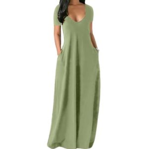 HHuiXinXue Oversized jurk met losse bandjes voor dames, elegante eenhoornkleurige spaghetti-maxi-jurken met zakken, Groen, L