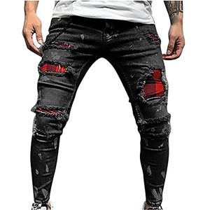 Herenmode Biker Jeans Classic Ripped Destroyed Stretchy Slim Fit Tapered Skinny Leg Jeans Zakelijke Werkkleding Denim Broek herenjeans (Color : Noir, Size : S)