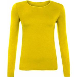 SXME MIGHT SAY Stijlvolle veelzijdige dames dames lange mouw ronde hals stretch effen casual T-shirt essentiële top blouse geassorteerde must-have in elke garderobe UK maten 8-26, Geel, 38-40
