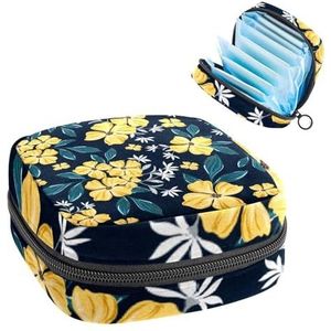Opbergtas voor maandverband, menstruatiecupzakje, menstruatiezak, organizer voor vrouwelijke pads, tampons, geel bloemenpatroon