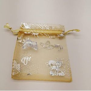 100 Stuks Kerst Organza Zakjes, 7 x 9 cm Wit Met Zilveren