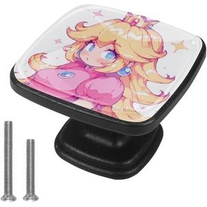 JYPLUSH voor Princess Peach vierkante ladetrekkers met schroeven (4 stuks) - ABS glazen keukenkast handgrepen 3 x 2 x 2 cm - set van 4 vierkante handgrepen voor kasten en laden