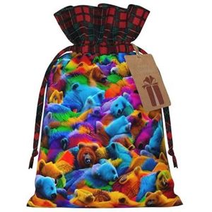 Kleurrijke beren herbruikbare geschenktas-trekkoord kerstgeschenktas, perfect voor feestelijke seizoenen, kunst & ambachtelijke tas