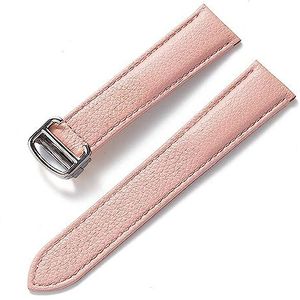 LQXHZ Riem Leren Horlogeband Litchi Zacht Leer Heren Riem Dames' Bandje Compatibel Met Cartier Tank London Blue Watch-accessoires (Color : Pink silver buckle, Size : 19mm)
