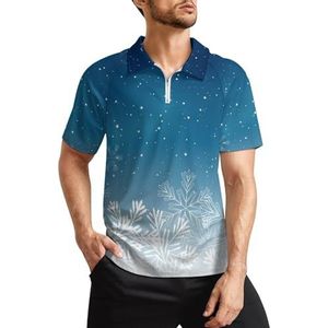 Blauwe Kerst Sneeuwvlokken Heren Golf Polo Shirts Klassieke Fit Korte Mouw T-Shirt Gedrukt Casual Sportkleding Top L