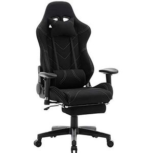 WOLTU BS21sz Gaming stoel Gaming fauteuil in Linnen,Bureaustoel met hoofdsteun en voetensteun,Zwart