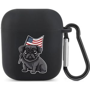 American Patriottic Pug Leuke Case voor AirPods 2&1 Schokbestendige Beschermende Hoofdtelefoon Gevallen Cover Met Sleutelhanger Voor Mannen Vrouwen