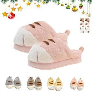 Cat Paw Slippers for dames, Pluche Fuzzy Winter Cat Voeten Slippers, 3D Cat Paw Indoor Outdoor Memory Foam Antislip Huis Slippers(Pink,38-39 EU)