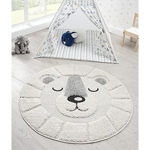 the carpet Lou Zacht knuffelig kindertapijt, zachte knuffel-pool, onderhoudsarm, kleurecht, outdoor, 3D-look, leeuwenmotief, crème, 160 cm rond