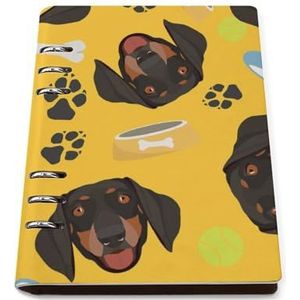 Glimlachende hond teckel met hondenspullen Discbound notitieboekmap navulbaar dagboek met verwijderbare pagina's voor werkvergaderingen