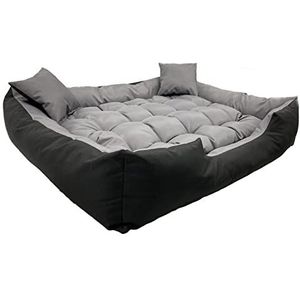 KingDog Ecco Honden- en kattenbed met kussen, waterdicht nylon, hondenmand, huisdierbed, wasbaar, waterdicht materiaal (binnenafmetingen: 130 x 100 / buitenafmetingen: 145 x 115 cm, grijs/zwart)