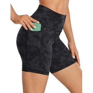 CRZ YOGA Naked Feeling Biker Shorts Met Zakken - 6"" Hoge Taille Yoga Shorts Voor Dames Fitness Running Shorts Tie Dye Rookinkt L