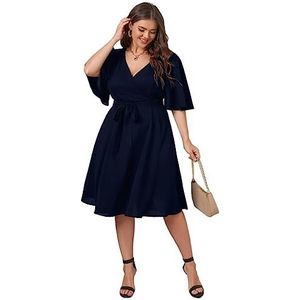 voor vrouwen jurk Plus zelfbindende jurk met vlindermouwen (Color : Navy Blue, Size : 3XL)