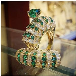 Ringen Trendy vrouwen sieraden gouden ring set groene steen solitaire ring for vrouwen bruiloft cocktail party sieraden jubileum geschenken 925 Sterling Zilver Ring (Color : 10, Size : GOLD)