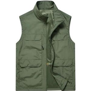 Pegsmio Outdoorvest voor heren met grote zakken, slim fit, opstaande kraag, jas, streetwear vest, Gray9, L