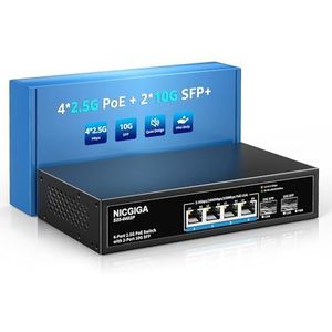 NICGIGA 4 Port 2.5G PoE Switch Unmanaged with 4 x 2.5Gb Base-T PoE+@78W + 2 x 10G SFP Uplink, 2.5Gbe IEEE802.3af/at Power Over Ethernet Switch, Support WiFi6 AP, NAS, 4K PoE Camera NVR.