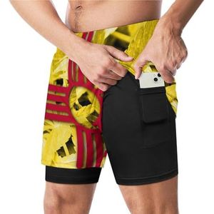 Vlag van de staat New Mexico op onkruid grappige zwembroek met compressie voering en zak voor mannen board zwemmen sport shorts
