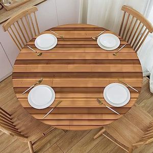 Origineel houten kleurpatroon rond tafelkleed, waterdicht en afveegbaar met elastische randen, geschikt voor het decoreren van ronde tafels.