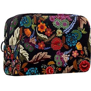 Cosmetische tas voor dames,kleine make-uptas voor portemonnee,Kleurrijke bloemen in vintage stijl,Cosmetische reistas,make-uptasje