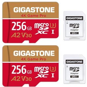 Gigastone 256GB 2-pack micro SD geheugenkaart, 4K Game Pro, SDXC UHS-I A2 U3 V30, 100/60 MB/s lees- en schrijfsnelheid, UHD 4K video opname, geschikt voor Nintendo Switch, Compactcamera’s, GoPro action cam, Android Smartphones, micro sd card