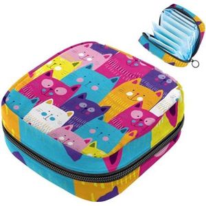 Opbergtas voor maandverband, verschillende kattengezichten draagbare maandverband, inlegkruisjes, tampons, maandverband, opberghouder voor vrouwen, school, kantoor