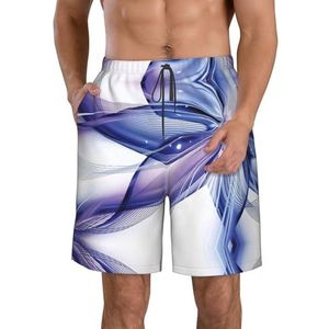 Mooie Succulente Print Heren Zwemmen Shorts Trunks Mannen Sneldrogende Ademend Strand Surfen Zwembroek met Zakken, Blauwe abstracte bloemen, 3XL